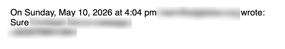 Reply from prospect: sure, contact details shared (redacted)