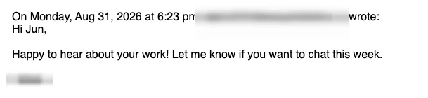Positive cold email reply from a prospect: Let me know if you want to chat this week.