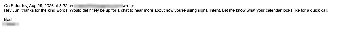 Positive cold email reply from a prospect: Would definitely be up for a chat.