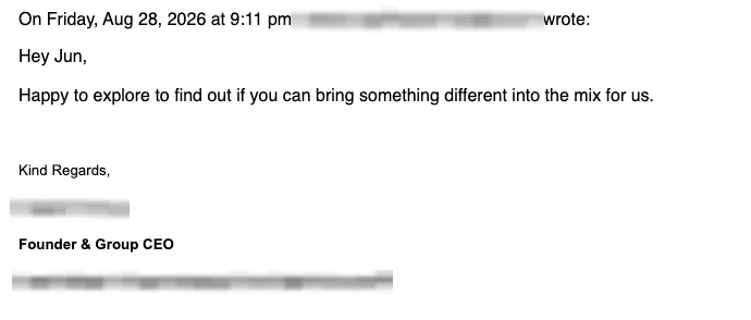 Positive cold email reply from a prospect: Happy to explore.