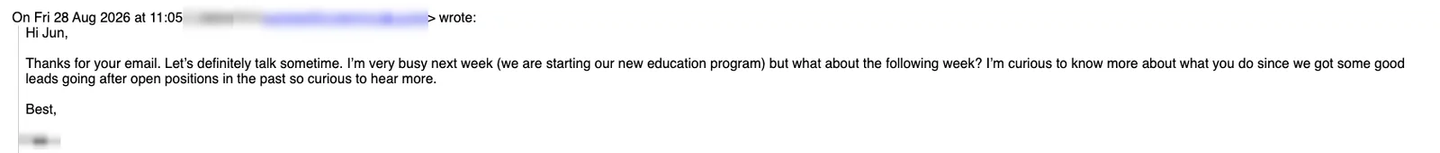 Positive cold email reply from a prospect: Let's definitely talk sometime.